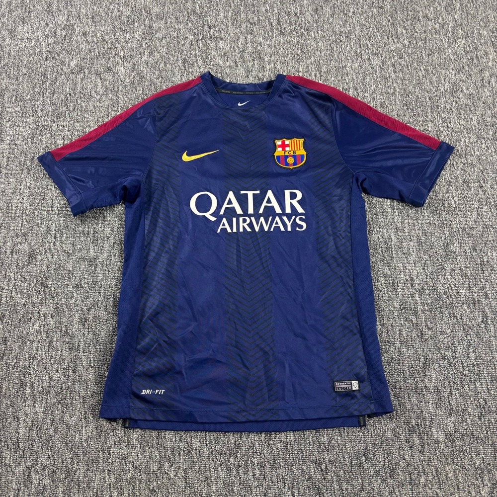 Nike FC Barcelona Qatar Airways Dri-Fit Soccer Jersey Blue Red Medium